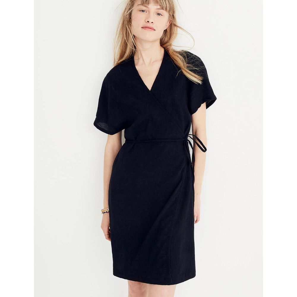 Madewell Black Gauze Cotton Wrap Dress